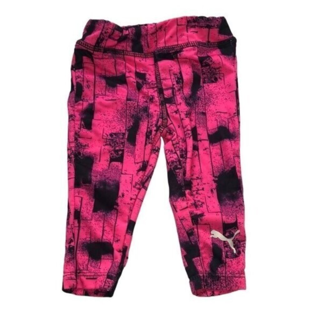 PUMA Baby Girl Leggings 0-3M Pink Black Activewear Cropped Pants‎